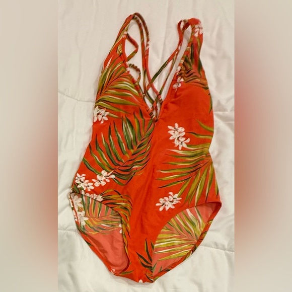 **Kona Sol Orange Floral One-Piece Swimsuit – Women’s Size Large** - Picture 1 of 4
